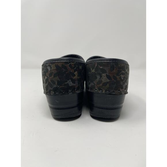 Sanita Black Leather Danish Clogs Floral Lace Pattern EUR 39 US 6.5 - Picture 5 of 13